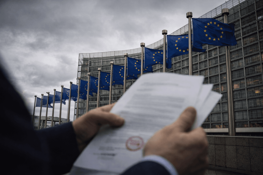Brüksel'deki Avrupa Birliği binası ve diplomatik karar süreci.