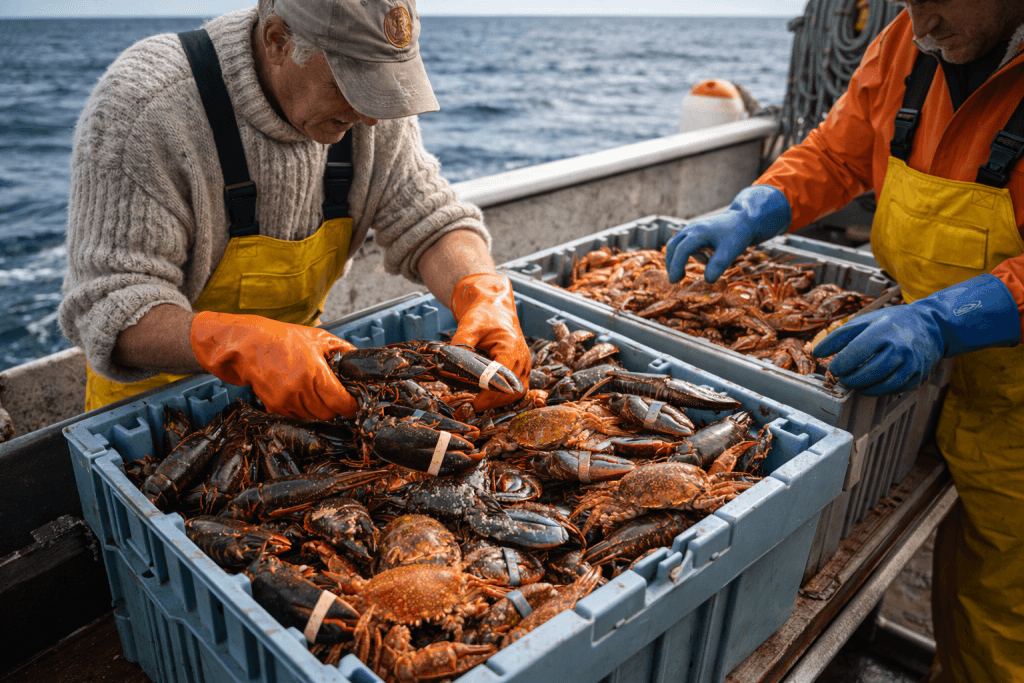 İhracat yasağı kalkan Kanada ıstakozları ve yengeçleri.