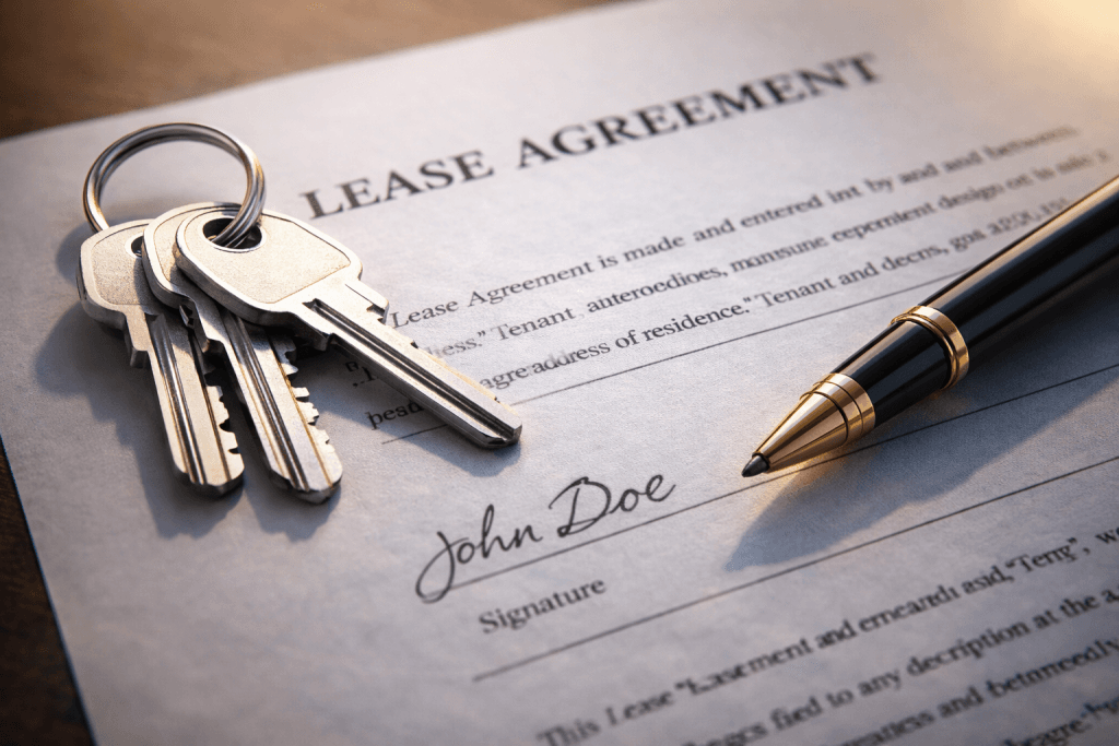 Gayrimenkul kiralama sözleşmesi ve anahtarlar.