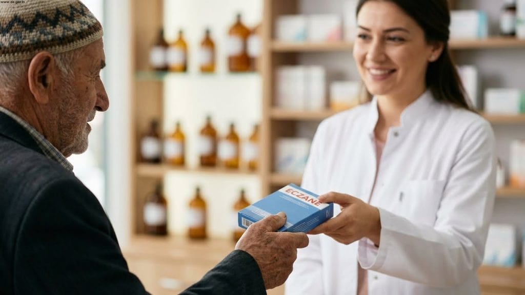 SGK geri ödeme listesine alınan yeni ilaçlar ve tıbbi malzemelere erişimin kolaylaşmasıyla ilacını alan vatandaş.