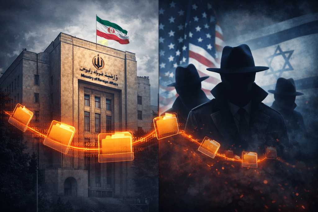 İran'ın ABD ve İsrail'i terör eylemlerine destek vermekle suçladığını anlatan editoryal illüstrasyon.