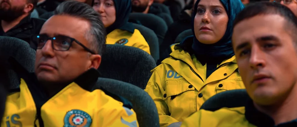 ÇOMÜ öğretim üyesi Prof. Dr. Emin Uğur Ulugergerli'nin, Tekirdağ Emniyet Müdürlüğü'nde "Adli Bilimlerde Kazmadan Görmek" başlıklı sunumunu yaparken ve sahnede yeraltı arama yöntemlerini anlatırken çekilen fotoğrafı.