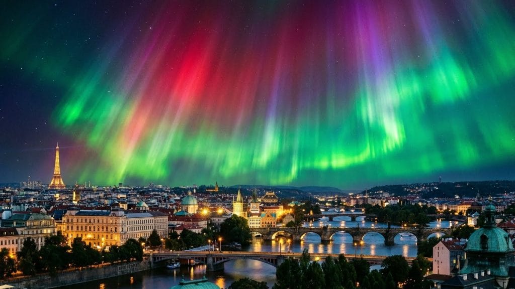 Şiddetli Güneş Fırtınası Sonrası Şehir Üzerinde Kuzey Işıkları