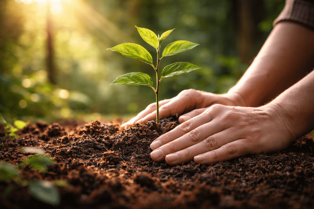 Toprakla buluşan fidan ve orman geleceği.