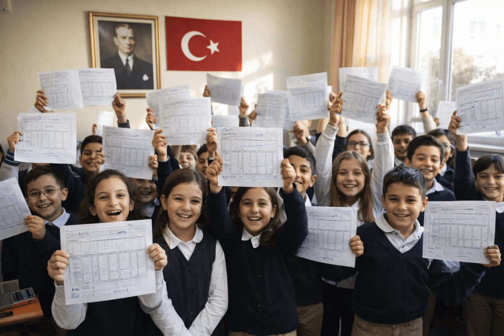 TBMM Başkanı Numan Kurtulmuş'un tebrik ettiği öğrenciler, yılın ilk dönemini başarıyla tamamlayarak karne sevinci yaşadı.