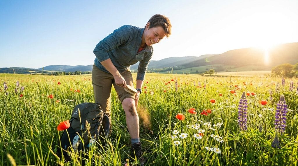 Yeşillikler üzerine düşmüş ama yara almadan ayağa kalkan güçlü duruşlu kişi.