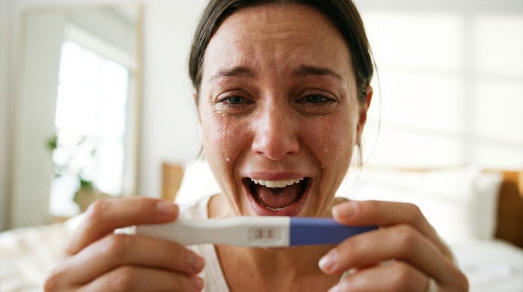 Rüyada hamilelik müjdesi alan kadının sevinç gözyaşları ve şaşkınlığı.