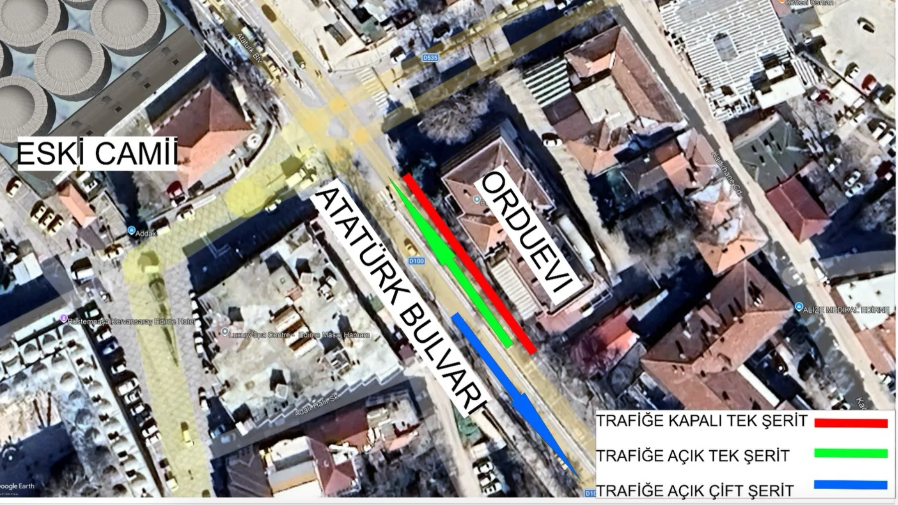 Edirne Atatürk Bulvarı’nda Kritik Trafik Düzenlemesi