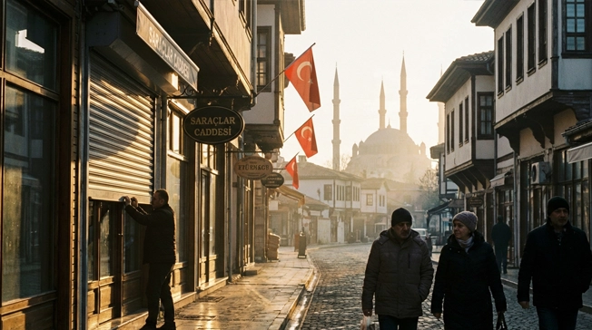 Saraçlar Caddesi’nden Selimiye’ye uzanan sabah manzarasında Edirne’nin yaşayan sokakları ve şehrin hafızası objektif bir bakışla yansıtılıyor.
