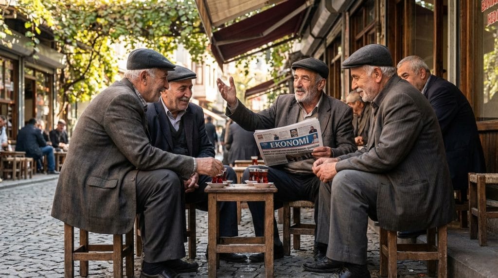 Şehir meydanında mikrofon uzatılan bir vatandaşın emekli maaşı zammı yorumları yaptığı an. Halkın zam beklentisi ve alım gücü değerlendirmeleri bu karede hayat buluyor.