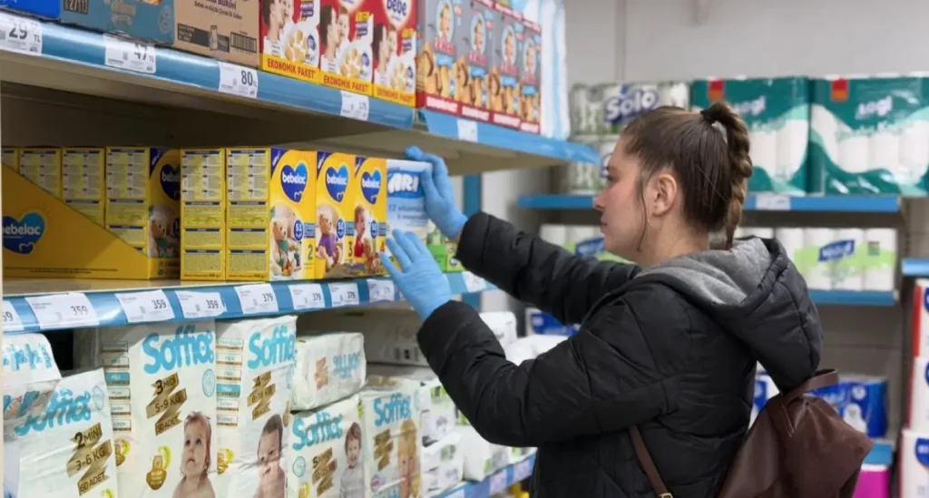 Lapseki İlçe Sağlık Müdürlüğü ve Zabıta personeli tarafından temel gıda ürünlerinin son tüketim tarihlerinin incelenmesi.