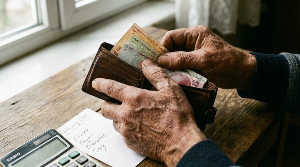 Yeni maaş düzenlemesi sonrası pazar tezgahlarını inceleyen bir emekli. Görsel, emekli maaşı zammı yorumları kapsamında mutfak enflasyonunun etkisini temsil ediyor.