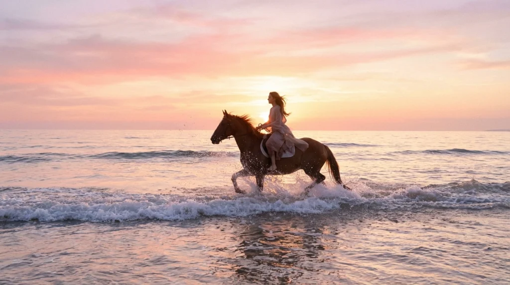Deniz kıyısında, dalgaların arasında koşturulan at; ruhsal özgürleşmeyi ve dertlerden kurtulmayı anlatır.