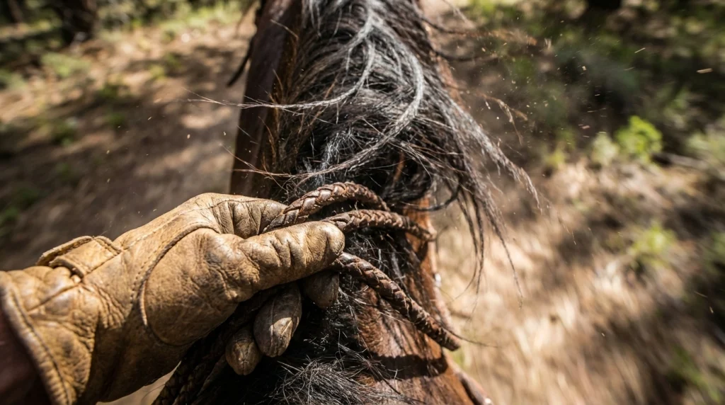 Atın dizginlerini sıkıca tutan eller ve kararlı bakışlar, rüya sahibinin kaderini kontrol etme gücünü yansıtır.