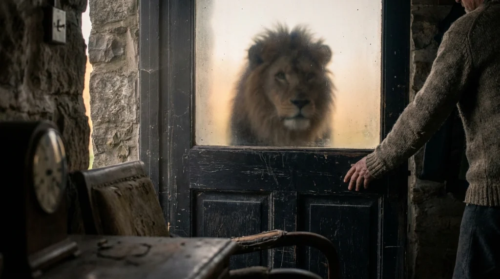 Rüyada aslandan kaçıp bir eve sığınma anı; dış dünyadaki tehlikelerden korunmayı ve aile güvenini temsil eder.