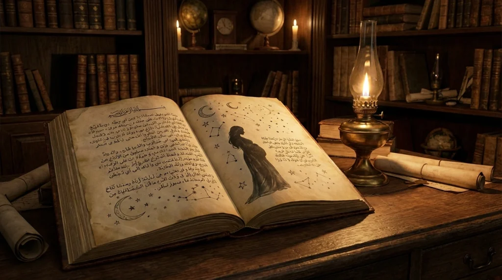 İmam Nablusi ve İbn-i Sirin gibi alimlerin kadim rüya tabiri kitaplarını ve manevi derinliği temsil eden görsel.