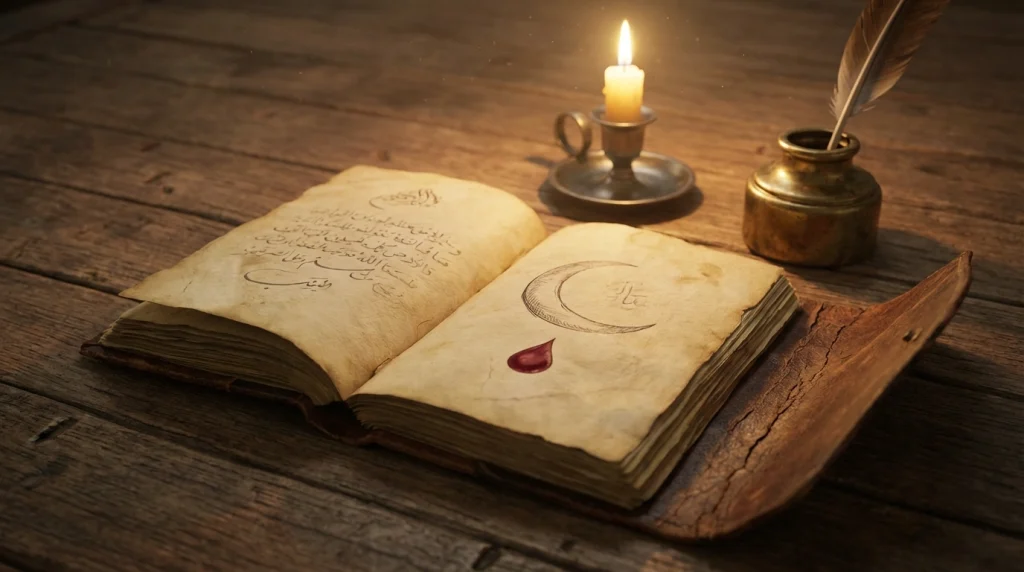 İmam Nablusi ve İbn-i Sirin gibi alimlerin kadim rüya tabiri kitaplarını ve mürekkep ile yazılmış eski yazmaları temsil eden görsel.