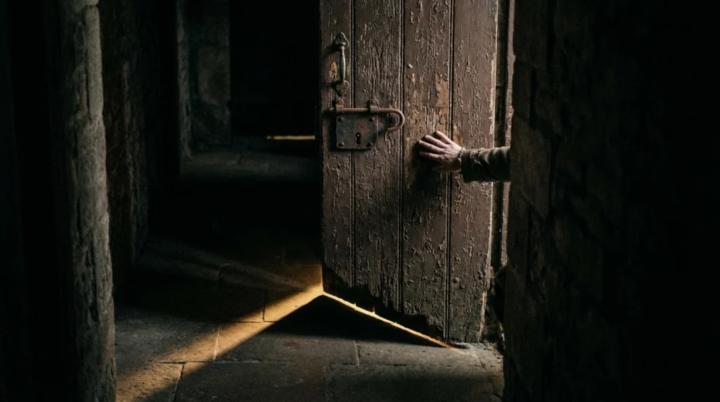 Rüyada annenin sesinin geldiği düşünülen ama kilitli olan eski, ahşap bir kapı; manevi bir engeli simgeler.