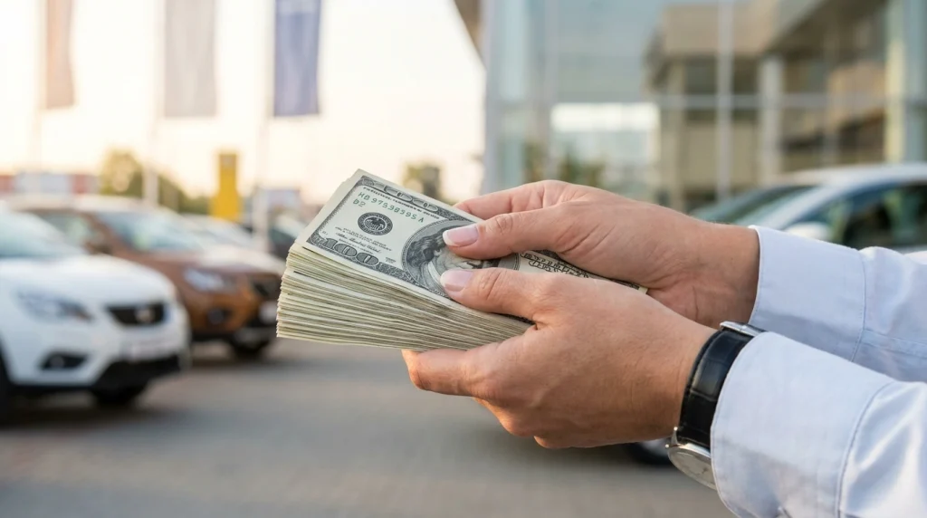 Rüyada eski model bir arabanın yanında duran ve ona hüzünle veda eden bir adam silüeti.