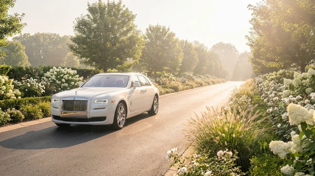 Rüyada beyaz araba sürmenin İslami tabirlerdeki karşılığı olan huzur, saflık ve manevi yükselişi simgeleyen estetik görsel.