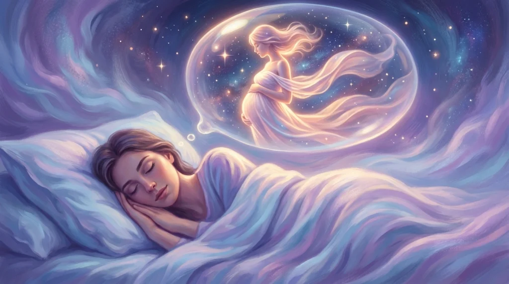 Rüyada görülen sembollerin bilinçaltındaki yansımalarını ve ruhsal gelişimi temsil eden illüstrasyon.