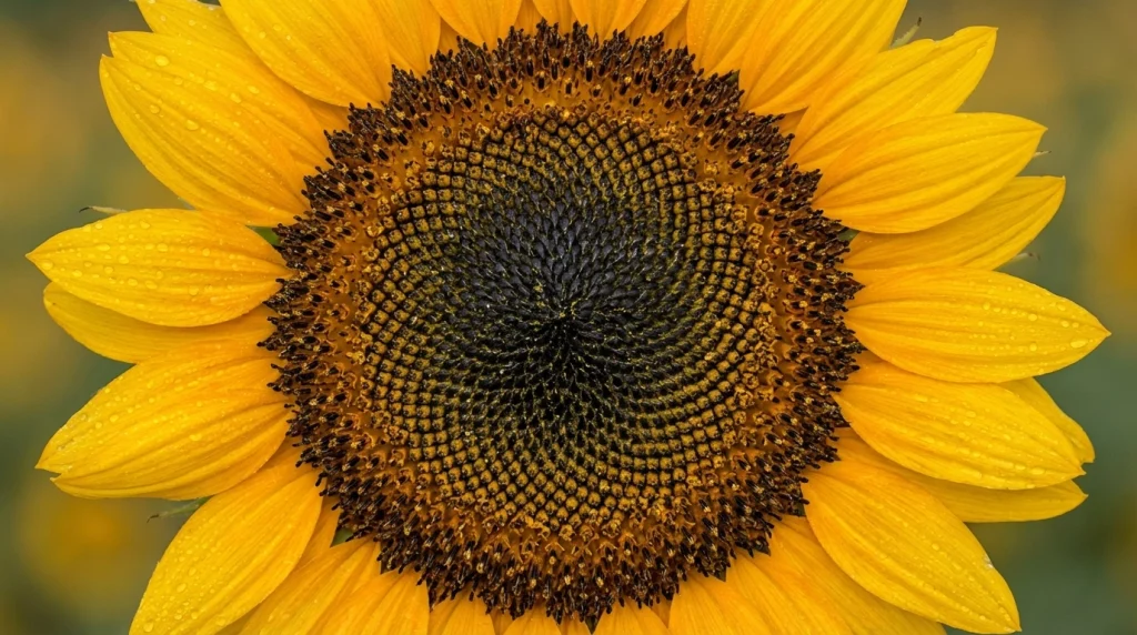 Rüyada görülen, içi çekirdek dolu, olgun ve heybetli bir ayçiçeğinin detaylı makro çekimi.