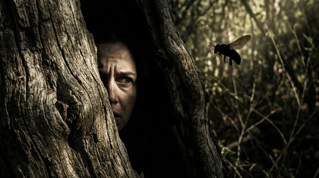 Rüyada iri bir eşek arısından saklanmanın tabiri: Keskin dilli rakiplerden ve olası zararlardan korunma.