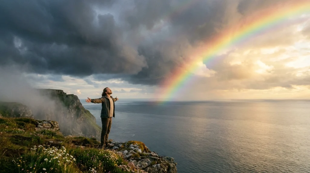 Rüya sonrasındaki huzuru simgeleyen, fırtınanın dindiği ve ruhun arındığı o an.