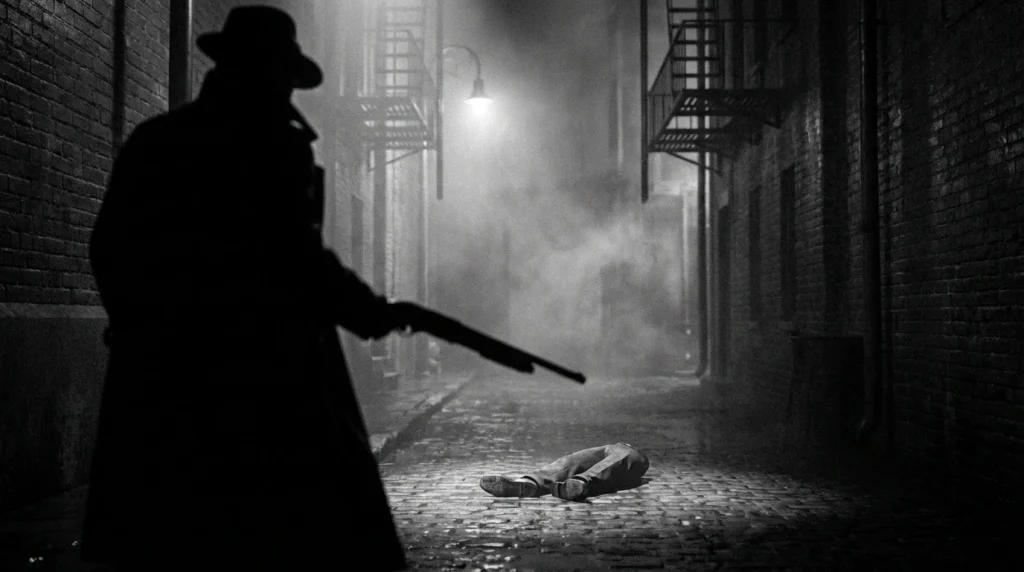 Rüyada bir saldırgan tarafından ayağından vurulmanın getirdiği güven kaybını ve sosyal engelleri temsil eden gerilim dolu sahne.