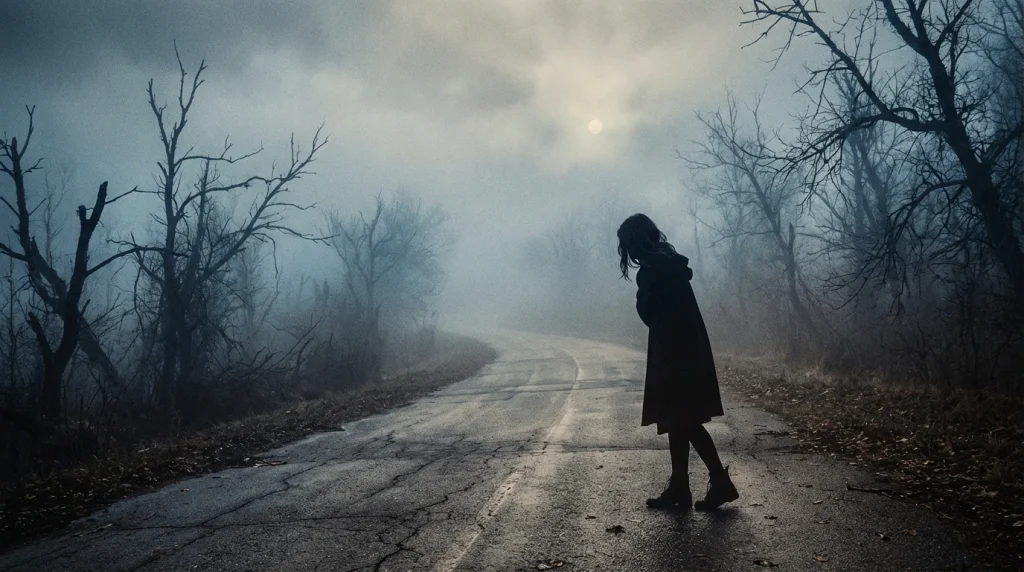 Rüyada yoğun bir sisin hakim olduğu, sonsuzluğa uzanan bir yolda tek başına annesini arayan endişeli bir siluet.