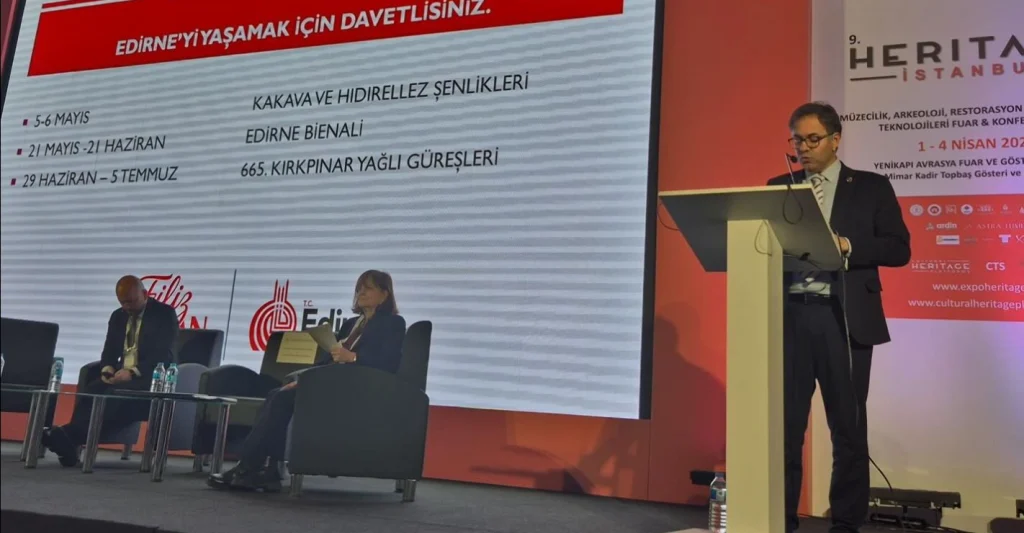 Edirne Belediyesi, Heritage İstanbul 9. Müzecilik ve Arkeoloji Fuarı’nda yerini aldı. Başkan Yardımcısı Cenk Ergüden, Osmanlı mirasının korunması ve restorasyon teknolojileri üzerine önemli temaslarda bulundu.