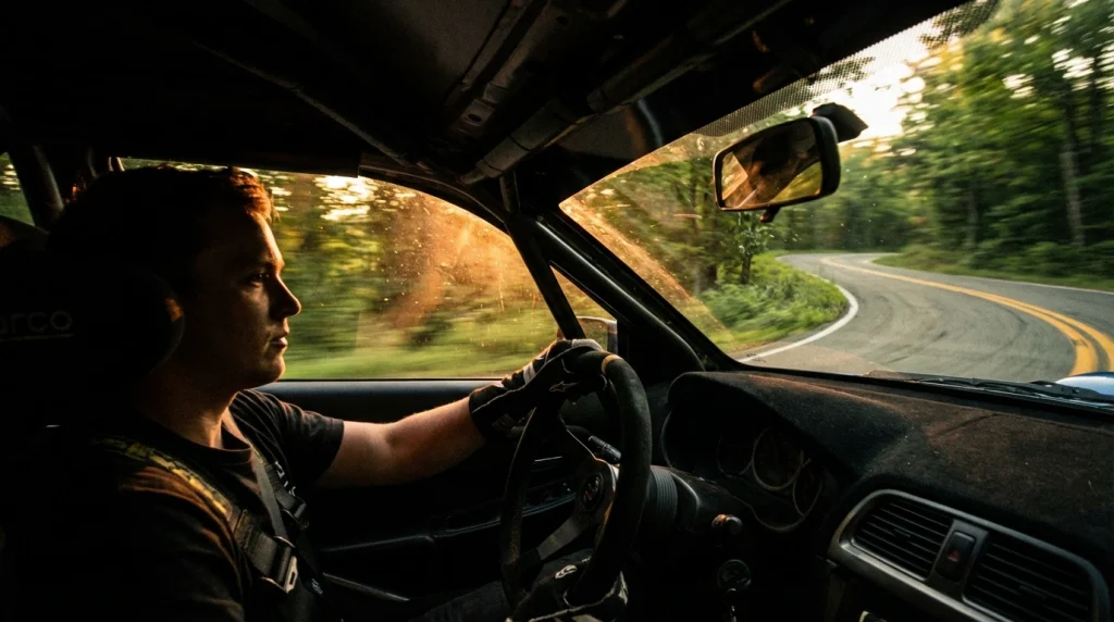 Rüyada çok hızlı araba kullanan bir arkadaşın yarattığı heyecan ve kontrol kaybı hissini betimleyen dinamik görsel.