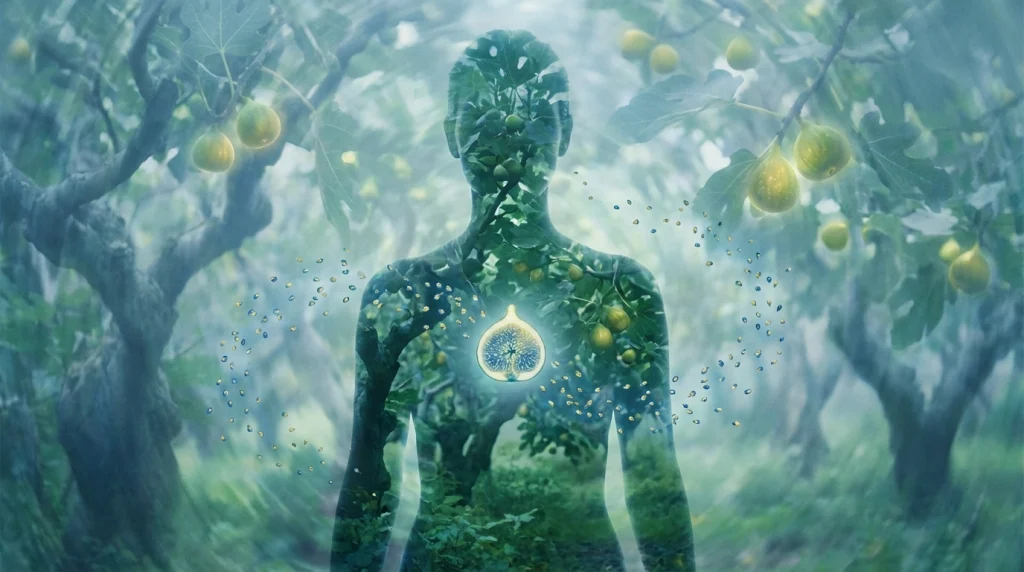 Rüyada incir yemenin psikolojik yansıması olan içsel tatmin ve ruhsal şifayı simgeleyen sanatsal çalışma.