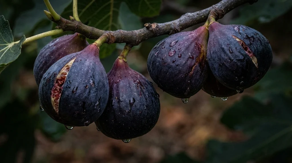 Kariyerde yükselişi ve asaleti temsil eden, dalında parlayan olgun siyah incirler.