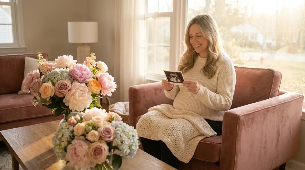 Rüyada abinin eşini hamile görmenin bereket ve müjdeli haber anlamını taşıyan sıcak tonlarda görsel.