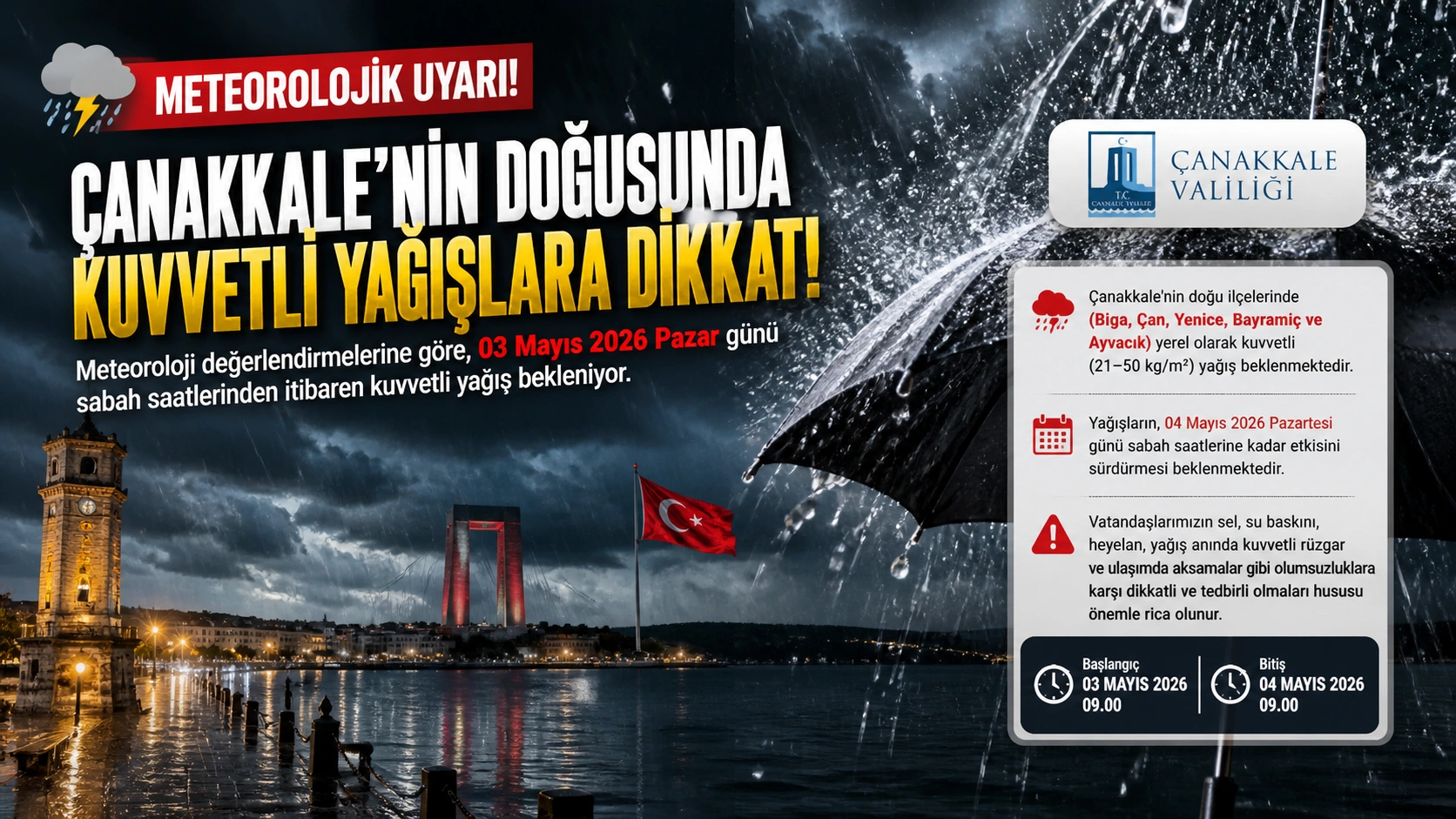Çanakkale’nin Doğusu İçin Turuncu Alarm Verildi!