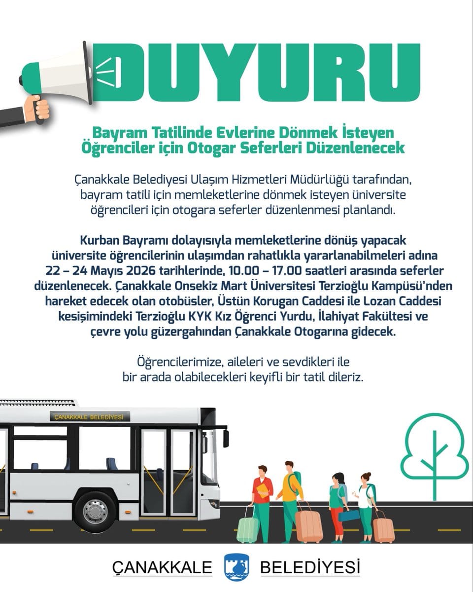 Bayramda Öğrencilere Ücretsiz Otogar Seferleri