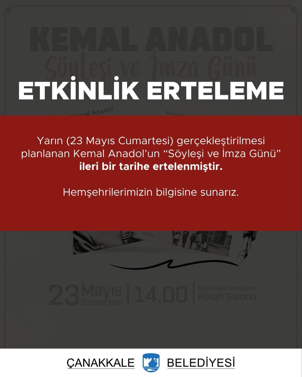 Kemal Anadol Söyleşi ve İmza Günü Ertelendi