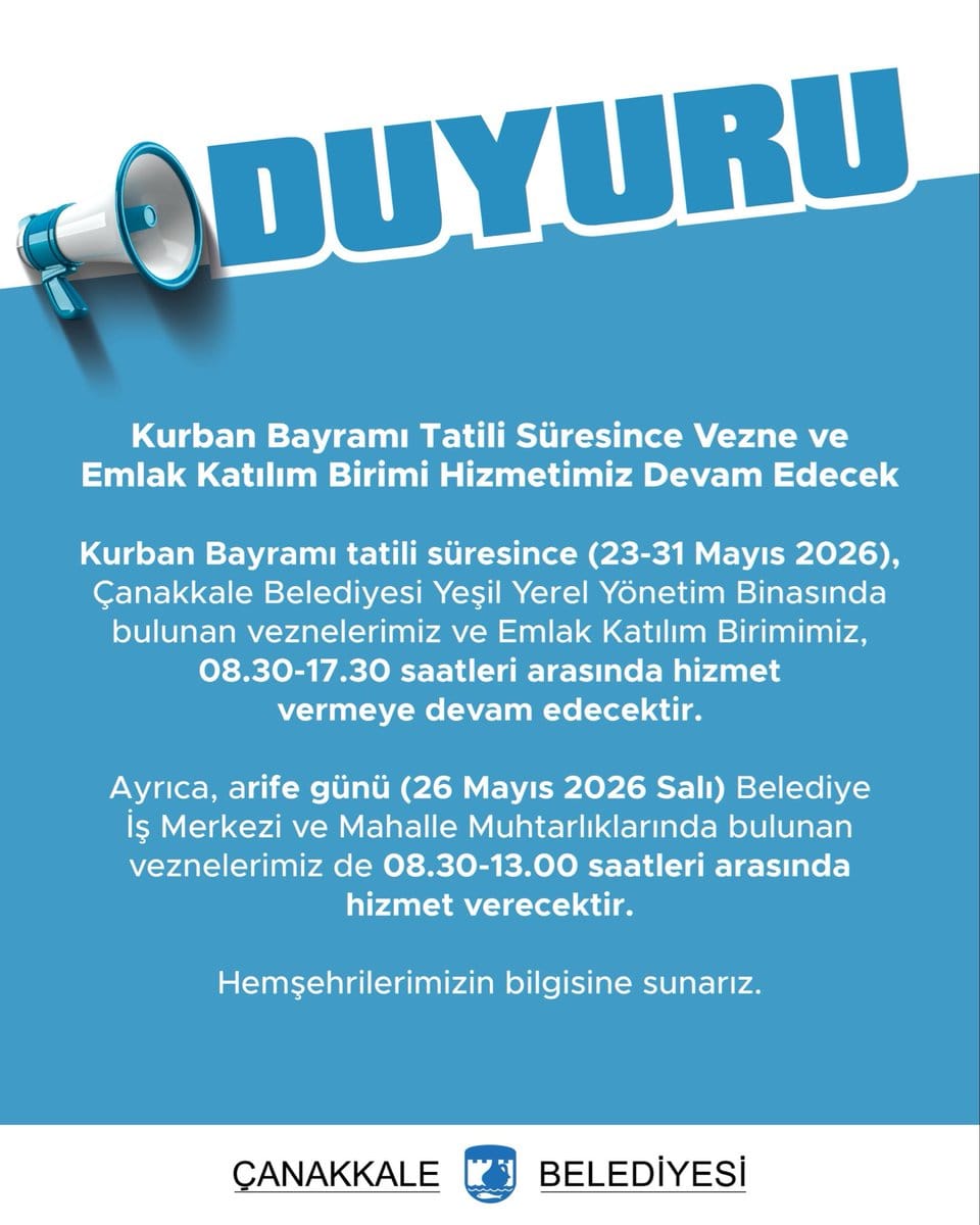Kurban Bayramı’nda Vezneler Açık! Çanakkale Belediyesi Duyurdu
