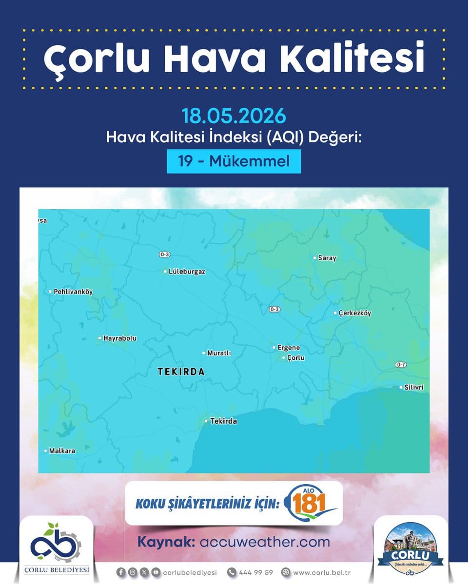 Çorlu’da Hava Kalitesi Mükemmel Seviyede!