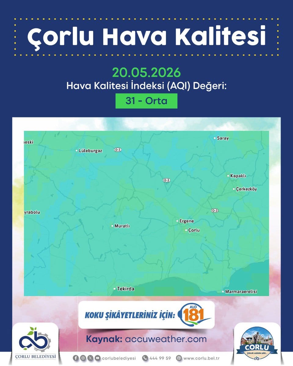 Çorlu’da hava kalitesi 31: Kötü koku şikayetleri için ALO 181