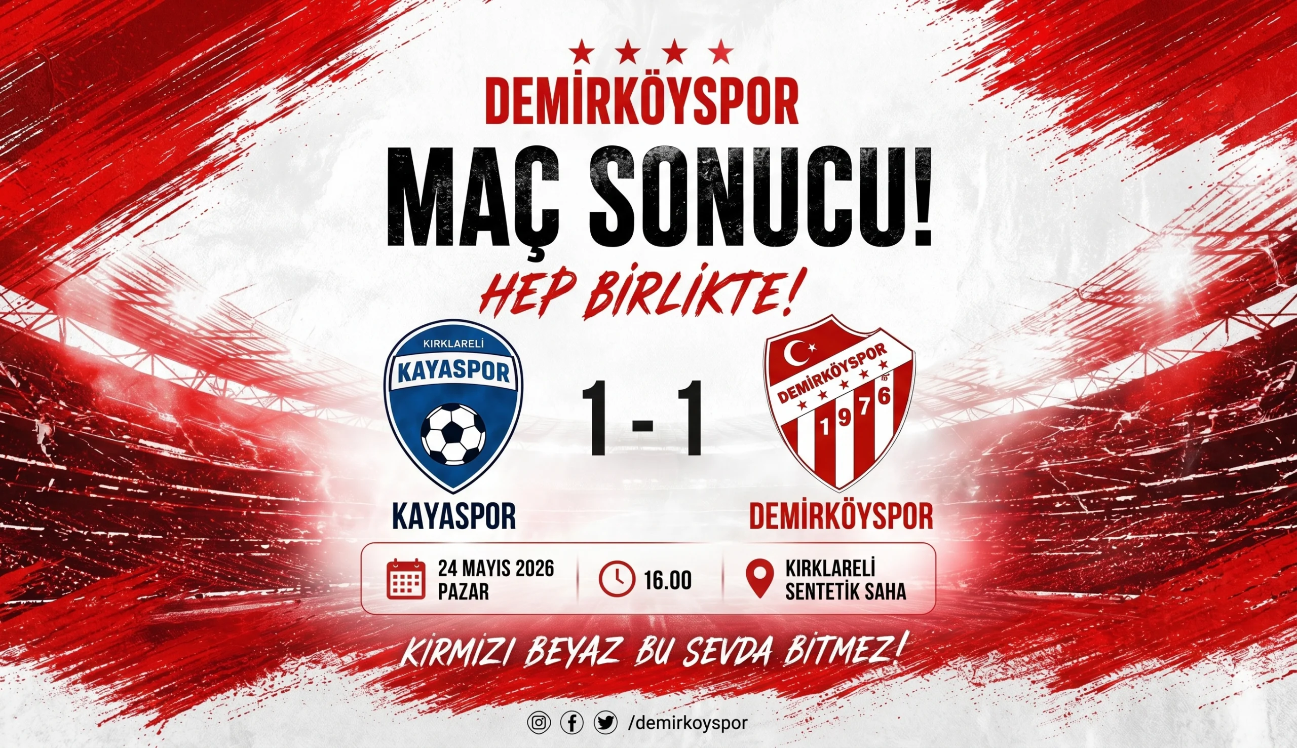 Demirköyspor deplasmanda 1 puanı kaptı, şampiyonluk yolunda kritik beraberlik
