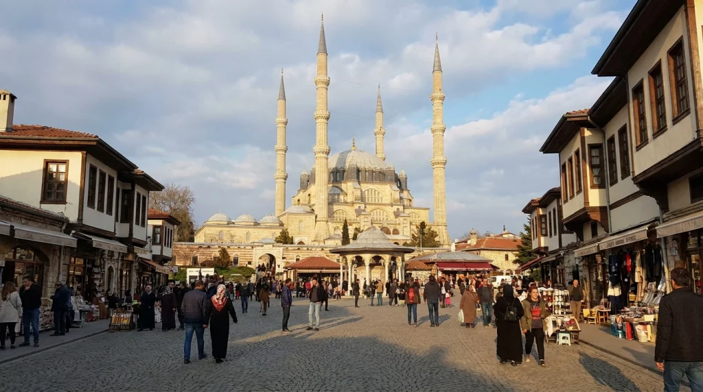 Edirne'nin Osmanlı'dan Cumhuriyet'e uzanan hikayesini keşfedin. Selimiye Camii, nehirler, 1892 Salnamesi ve geleneksel el sanatları ile Edirne gezi rehberi burada.