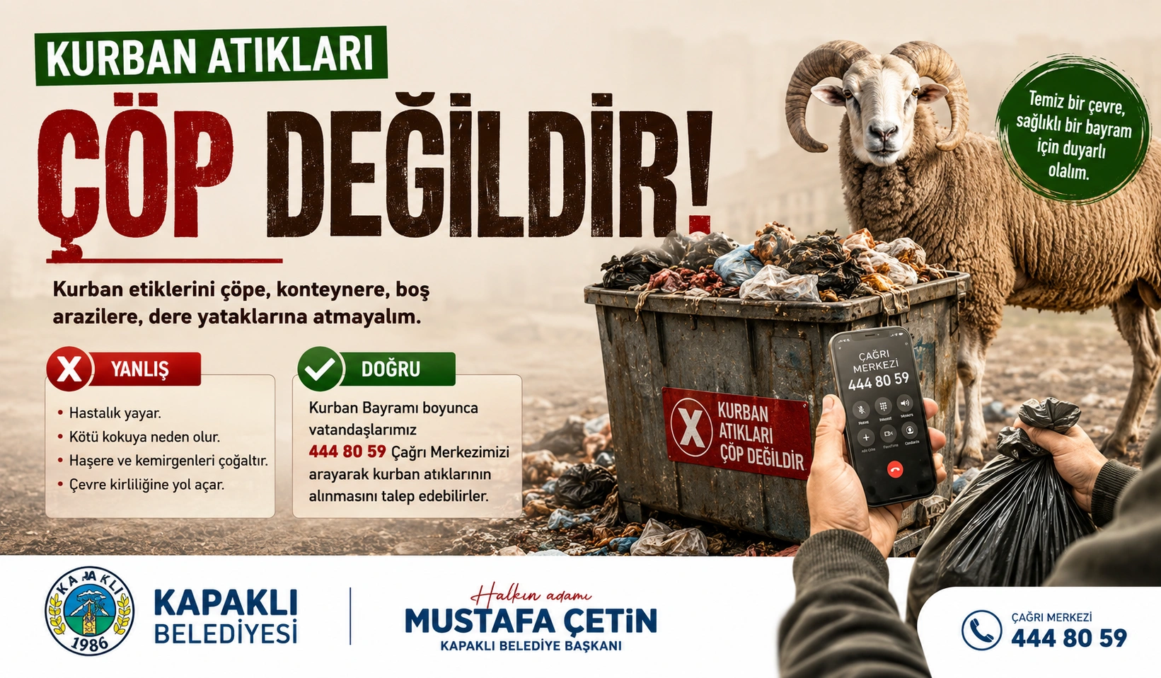 Kurban atıklarını çöpe atmayın! 444 80 59’u arayın