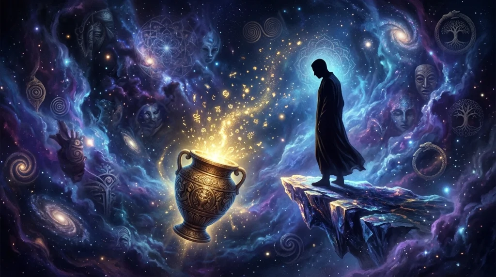 Rüyada altın bulmanın psikolojik analizini ve bilinçaltındaki gizli hazineleri temsil eden sürreal, mistik bir rüya atmosferi.