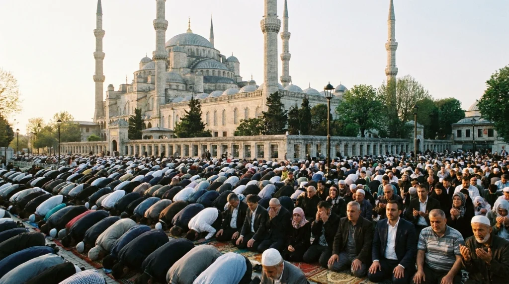 Rüyada bayram namazı görmek, manevi huzur ve duaların kabul olması şeklinde yorumlanır.