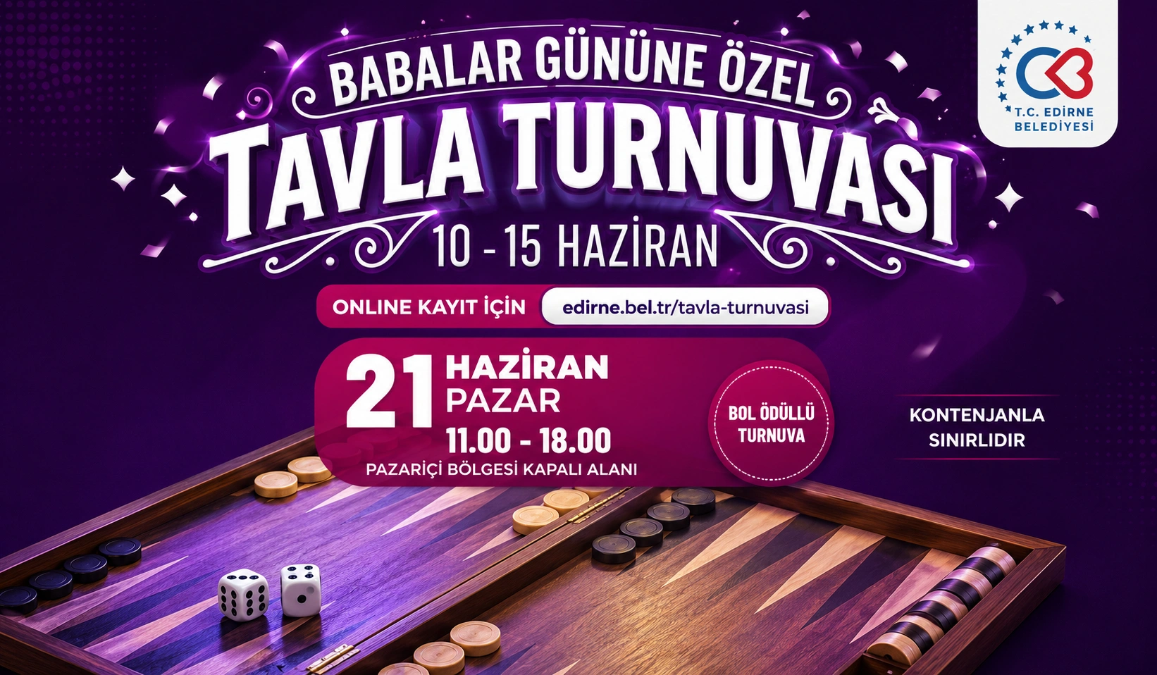 Babalar Günü’nde Tavla Turnuvası: 21 Haziran’da Çerkezköy’de