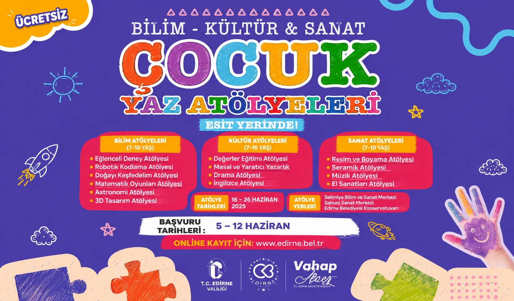 Çerkezköy’de Çocuklara Ücretsiz Yaz Atölyeleri Başlıyor