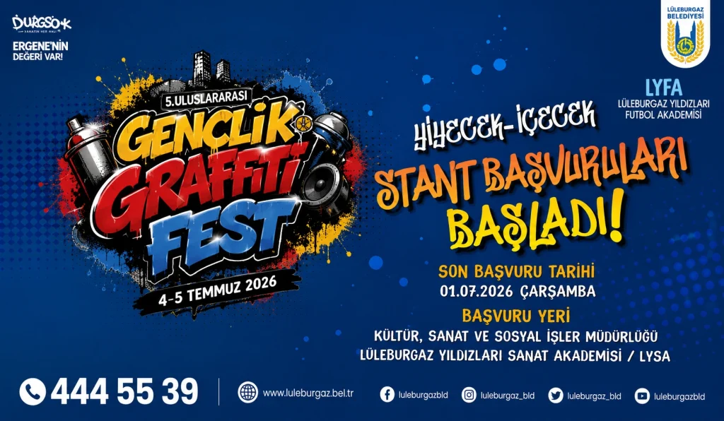 Lüleburgaz Gençlik ve Graffiti Festivali afişi ve yiyecek içecek stantları