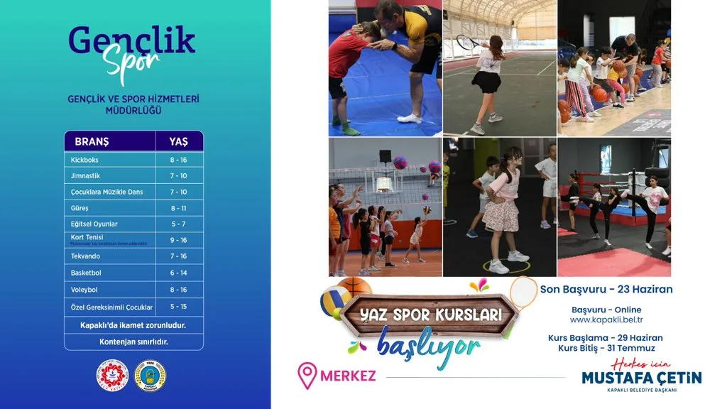 Kapaklı’da Yaz Spor Kursları Başlıyor: Son Başvuru 23 Haziran